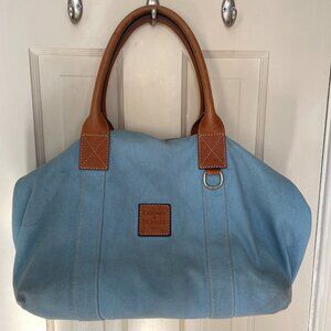 Dooney & Bourke light blue canvas bag with leather handles and red interior